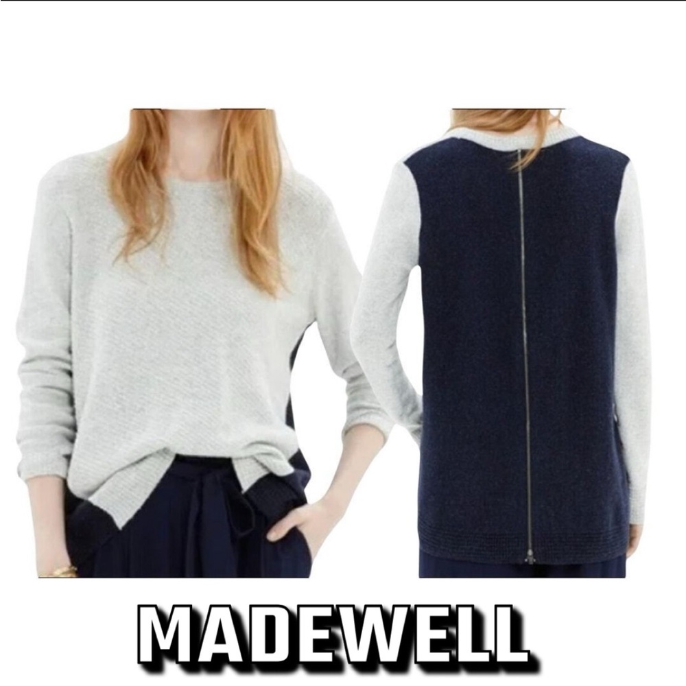 Madewell Womens Gray Blue Two Tone Back Zipper Crew Neck Knit Sweater. Size XS.